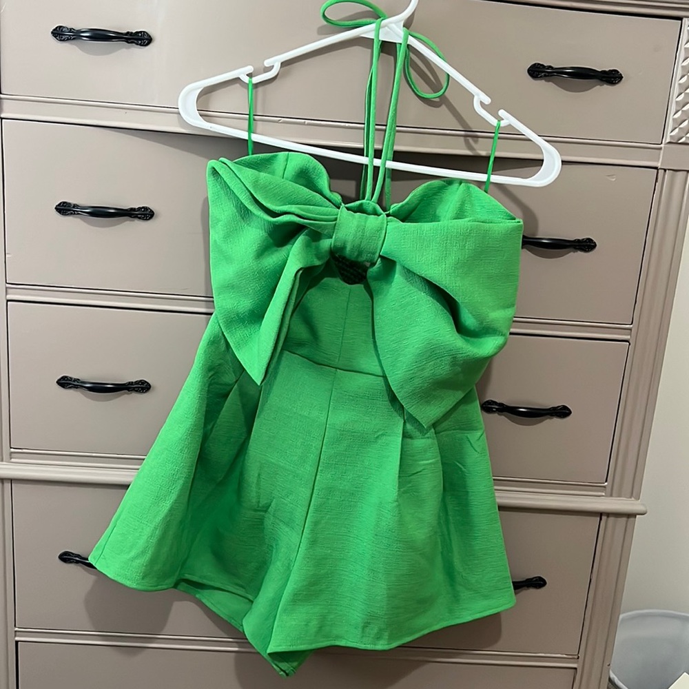 Halter Green Bow Tie Romper